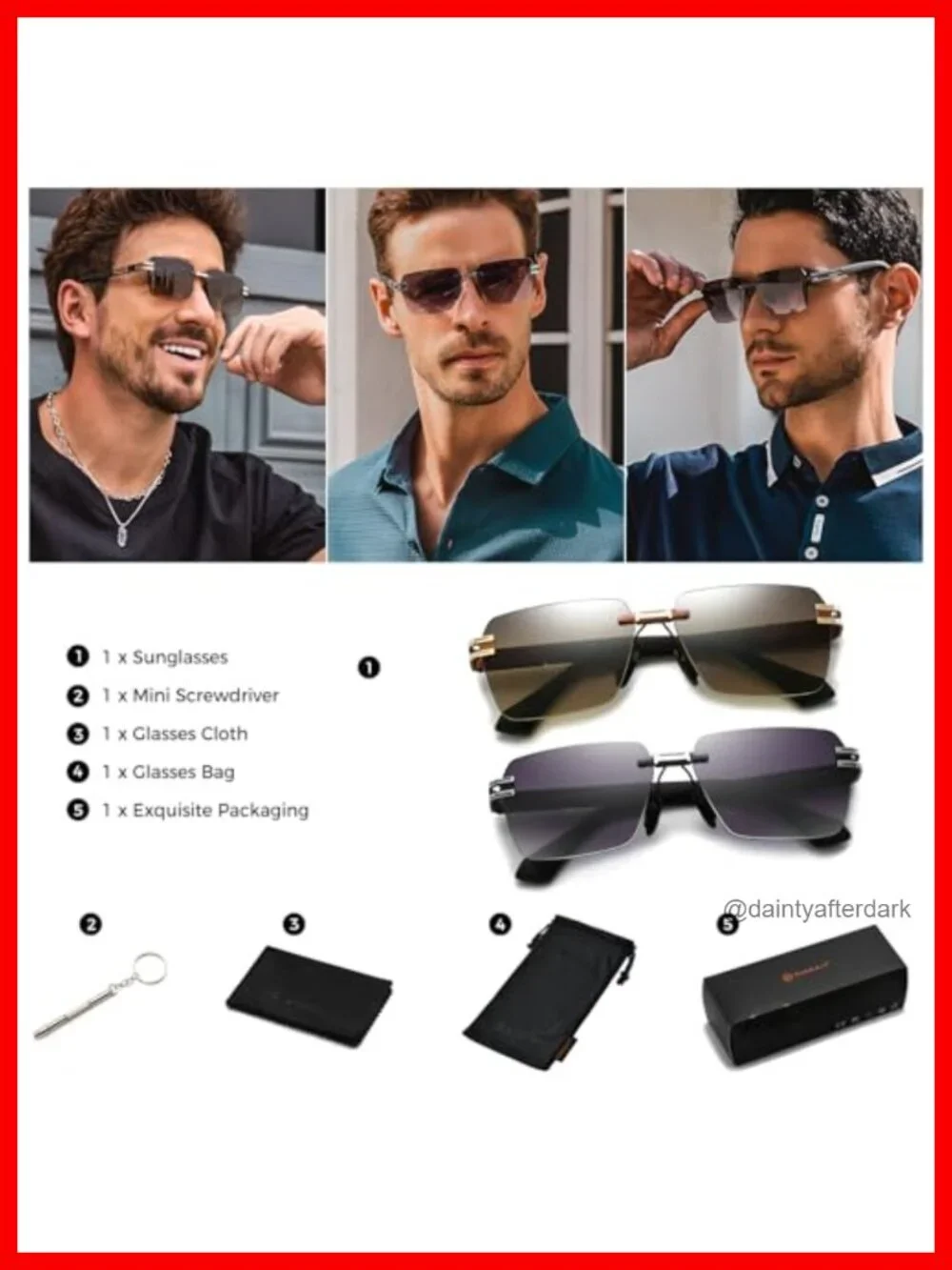 Rimless Rectangle Sunglasses Square Frameless Shades UV Protection